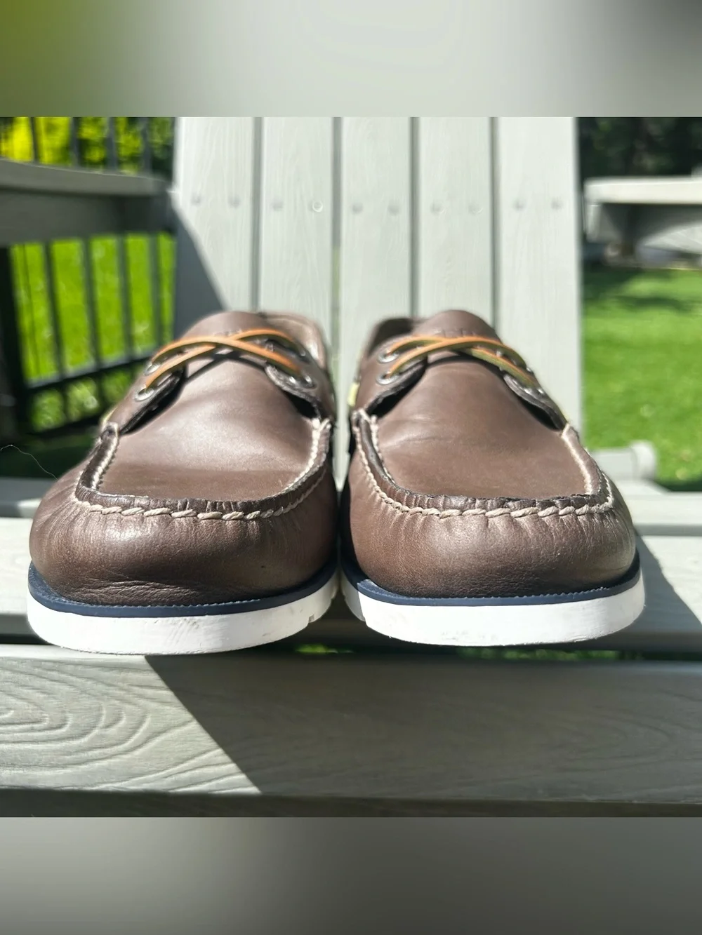 Sperry Men’s 9 Top Sider Leeward Nautical Cross Lace Boat Shoe Brown Leather